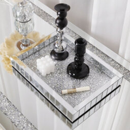 Fativo L37.5 X W27.5 X H5Cm Crushed Diamond Mirrored Jewellery & Perfume Organiser Tray - For Bathroom & Bedroom - thumbnail 1