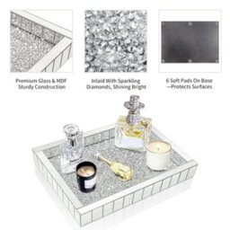 Fativo L37.5 X W27.5 X H5Cm Crushed Diamond Mirrored Jewellery & Perfume Organiser Tray - For Bathroom & Bedroom - thumbnail 4
