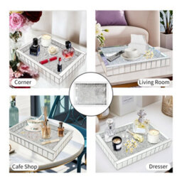 Fativo L37.5 X W27.5 X H5Cm Crushed Diamond Mirrored Jewellery & Perfume Organiser Tray - For Bathroom & Bedroom - thumbnail 5