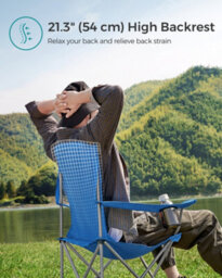 LEDREM Set Of 2 Folding Camping Chairs, Comfortable, Heavy Duty Structure, Outdoor Chair With Cup Holder, Blue - thumbnail 3