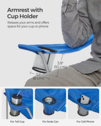 LEDREM Set Of 2 Folding Camping Chairs, Comfortable, Heavy Duty Structure, Outdoor Chair With Cup Holder, Blue - thumbnail 6
