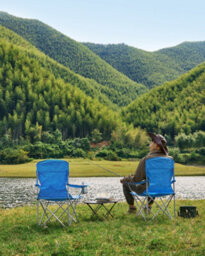 LEDREM Set Of 2 Folding Camping Chairs, Comfortable, Heavy Duty Structure, Outdoor Chair With Cup Holder, Blue - thumbnail 9