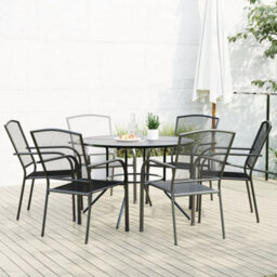 Berkfield Stackable Garden Chair Set 7 Pcs Anthracite Powder-Coated Steel - thumbnail 1