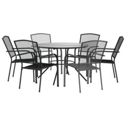 Berkfield Stackable Garden Chair Set 7 Pcs Anthracite Powder-Coated Steel - thumbnail 2