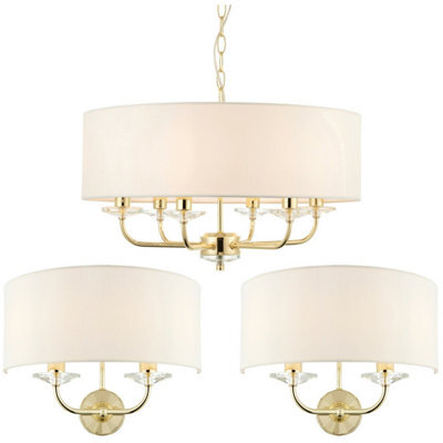 6 Bulb Ceiling Pendant Lamp & 2X Matching Twin Wall Light Modern Brass Plate - image 1