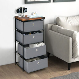 Gainoom 4 Drawer Fabric Dresser Storage Grey 4-Tier Organizer Tower Dresser W/ Drawers