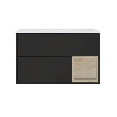 Homestylestore Black Grey 1010mm Wall Hung Bathroom Vanity Unit Open Shelf - image 1