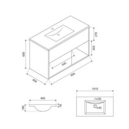 Homestylestore Black Grey 1010mm Wall Hung Bathroom Vanity Unit Open Shelf - thumbnail 2
