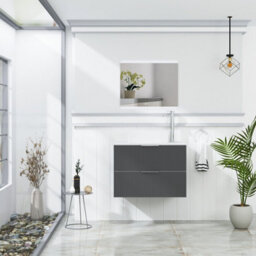 Royal Bathrooms Evora 700mm Graphite Grey Fluted Wall Hung Countertop Vanity Unit 2 Drawer With Art Basin - thumbnail 2