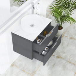 Royal Bathrooms Evora 700mm Graphite Grey Fluted Wall Hung Countertop Vanity Unit 2 Drawer With Art Basin - thumbnail 3