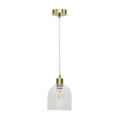 First Choice Lighting Belten - Clear Glass Cloche With Satin Brass Pendant Fitting - image 1
