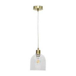 First Choice Lighting Belten - Clear Glass Cloche With Satin Brass Pendant Fitting - thumbnail 1