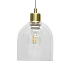 First Choice Lighting Belten - Clear Glass Cloche With Satin Brass Pendant Fitting - thumbnail 2