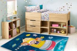 RugsX Bambino 42810 Washing Carpet Rocket, Planets For Children Anti-Slip - Blue Brown  140X200 Cm - thumbnail 1