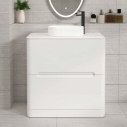 Royal Bathrooms Venice 800mm Gloss White Freestanding Bathroom Countertop Vanity Unit 2 Drawer With Lyon Basin - thumbnail 1