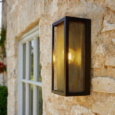 CGC Lighting Cgc Silas Modern Black And Brass Outdoor Box Lantern Wall Light - image 1
