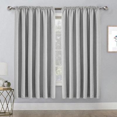 Bedlooms Light Grey Thermal Insulated Blackout Pencil Pleat Standard Window Curtain (Pair) 66 X 54 Inches With Tie Backs Two - image 1