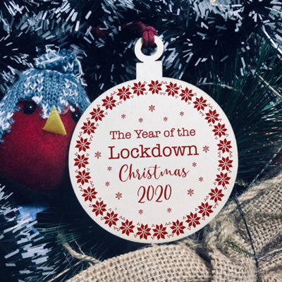Red Ocean Lockdown 2020 Christmas Tree Decoration Wood Bauble Quarantine Gift Family Gift - image 1