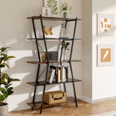 Darphe 5-Tier Bookshelf Open Bookcase Display Shelf In Brown And Black - image 1