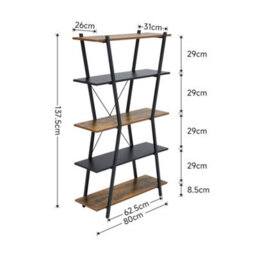 Darphe 5-Tier Bookshelf Open Bookcase Display Shelf In Brown And Black - thumbnail 6