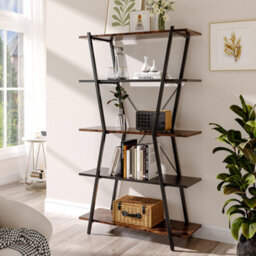 Darphe 5-Tier Bookshelf Open Bookcase Display Shelf In Brown And Black - thumbnail 2