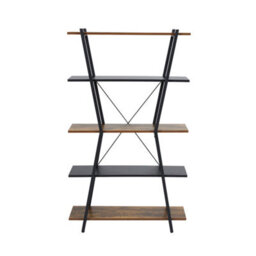 Darphe 5-Tier Bookshelf Open Bookcase Display Shelf In Brown And Black - thumbnail 3