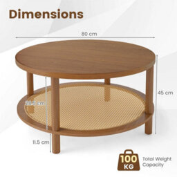 Rattan Coffee Table 2Tier Round Center Table With Wood Veneered Top - thumbnail 2