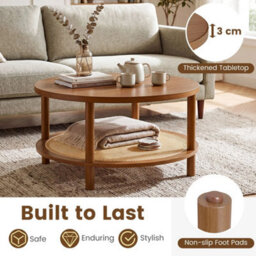 Rattan Coffee Table 2Tier Round Center Table With Wood Veneered Top - thumbnail 6