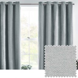furn. Harris Duck Egg Herringbone Chenille Lined Eyelet Curtains (W)228Cm (L)228Cm, Pair - thumbnail 4