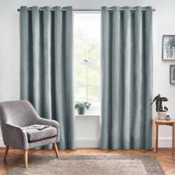 furn. Harris Duck Egg Herringbone Chenille Lined Eyelet Curtains (W)228Cm (L)228Cm, Pair - thumbnail 1
