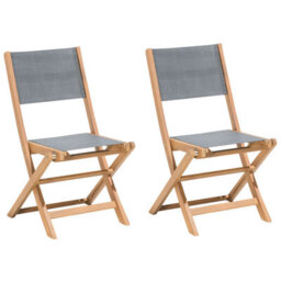 Beliani Set Of 2 Garden Chairs Cesana Acacia Wood Light Brown - thumbnail 1