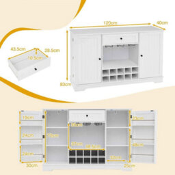 120 Cm Sideboard Cabinet Kitchen Storage Cabinet With 10 Bottle Wine Rack - thumbnail 2