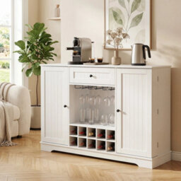 120 Cm Sideboard Cabinet Kitchen Storage Cabinet With 10 Bottle Wine Rack - thumbnail 1
