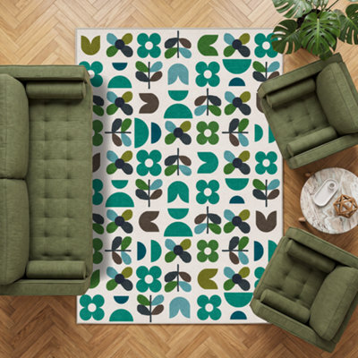 Decoranddecor Area Rugs, Living Room Rugs, Washable Rugs, 160X230Cm, Non-Slip, Pet Friendly, Low Pile, Retro Floral Rug - Zora - image 1