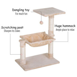 Pawhut Cat Tree Scratch Post With Bed Hammock Sisal For Indoor Cats Beige - thumbnail 6