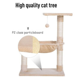 Pawhut Cat Tree Scratch Post With Bed Hammock Sisal For Indoor Cats Beige - thumbnail 5