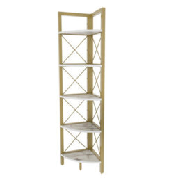 Decorotika Remo Corner Bookcase Shelving Unit White Marble Effect & Gold - thumbnail 4