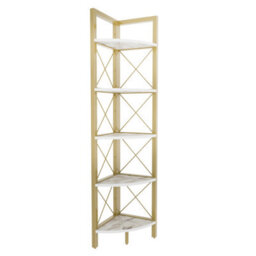 Decorotika Remo Corner Bookcase Shelving Unit White Marble Effect & Gold - thumbnail 5