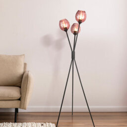 Lighting Collection Triple Pink Ribbed Glass Cluster Pendant With Staggered Hanging Design - thumbnail 1
