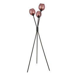 Lighting Collection Triple Pink Ribbed Glass Cluster Pendant With Staggered Hanging Design - thumbnail 3