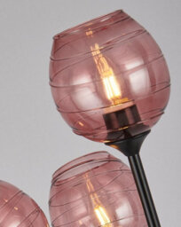 Lighting Collection Triple Pink Ribbed Glass Cluster Pendant With Staggered Hanging Design - thumbnail 4