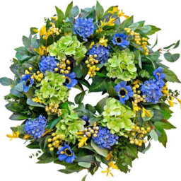 Amorly 24 Inch Spring Summer Front Door Wreath, Lifelike Blue Hydrangea, Gerbera And Daisy, Indoor Outdoor Decor Wreath For Outside Home - thumbnail 2