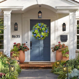 Amorly 24 Inch Spring Summer Front Door Wreath, Lifelike Blue Hydrangea, Gerbera And Daisy, Indoor Outdoor Decor Wreath For Outside Home - thumbnail 3