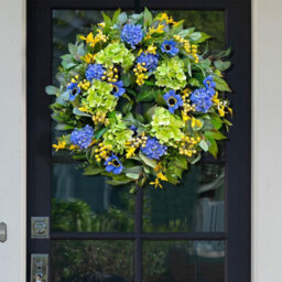 Amorly 24 Inch Spring Summer Front Door Wreath, Lifelike Blue Hydrangea, Gerbera And Daisy, Indoor Outdoor Decor Wreath For Outside Home - thumbnail 5