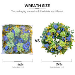 Amorly 24 Inch Spring Summer Front Door Wreath, Lifelike Blue Hydrangea, Gerbera And Daisy, Indoor Outdoor Decor Wreath For Outside Home - thumbnail 4