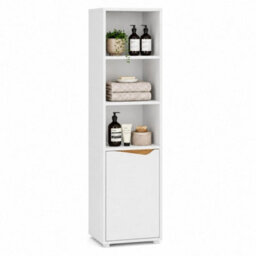 White & Oak 140Cm 5 Tier Tall Bathroom Storage Cabinet Cupboard Slim Freestanding Tower Unit - thumbnail 4