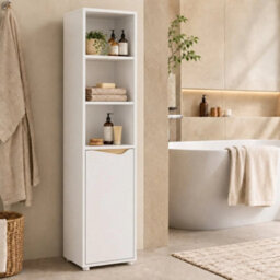 White & Oak 140Cm 5 Tier Tall Bathroom Storage Cabinet Cupboard Slim Freestanding Tower Unit - thumbnail 3