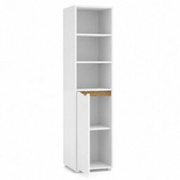 White & Oak 140Cm 5 Tier Tall Bathroom Storage Cabinet Cupboard Slim Freestanding Tower Unit - thumbnail 5