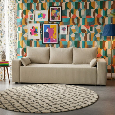 Modern Livorno Sofa Bed With Storage Upholstered Sleeper Sofa Wooden Legs Foam And Wave Springs Cream - image 1