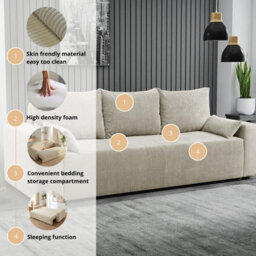 Modern Livorno Sofa Bed With Storage Upholstered Sleeper Sofa Wooden Legs Foam And Wave Springs Cream - thumbnail 6